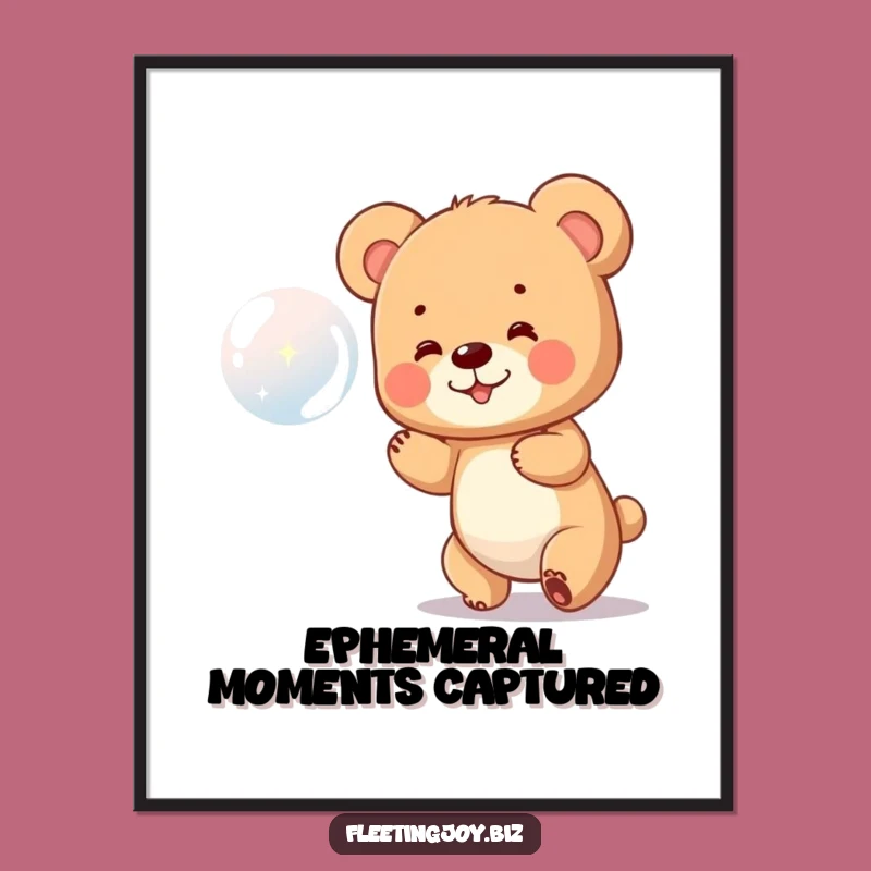 Funny Bear Cub Bubble Chase Digital Print: Instant Joyful Decor, Perfect Funny Gift