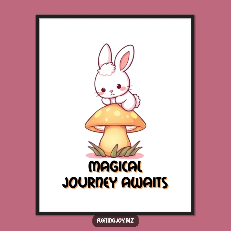 Funny Bunny Mushroom Hop Poster: Whimsical Wall Decor, Adorable Funny Gift Option