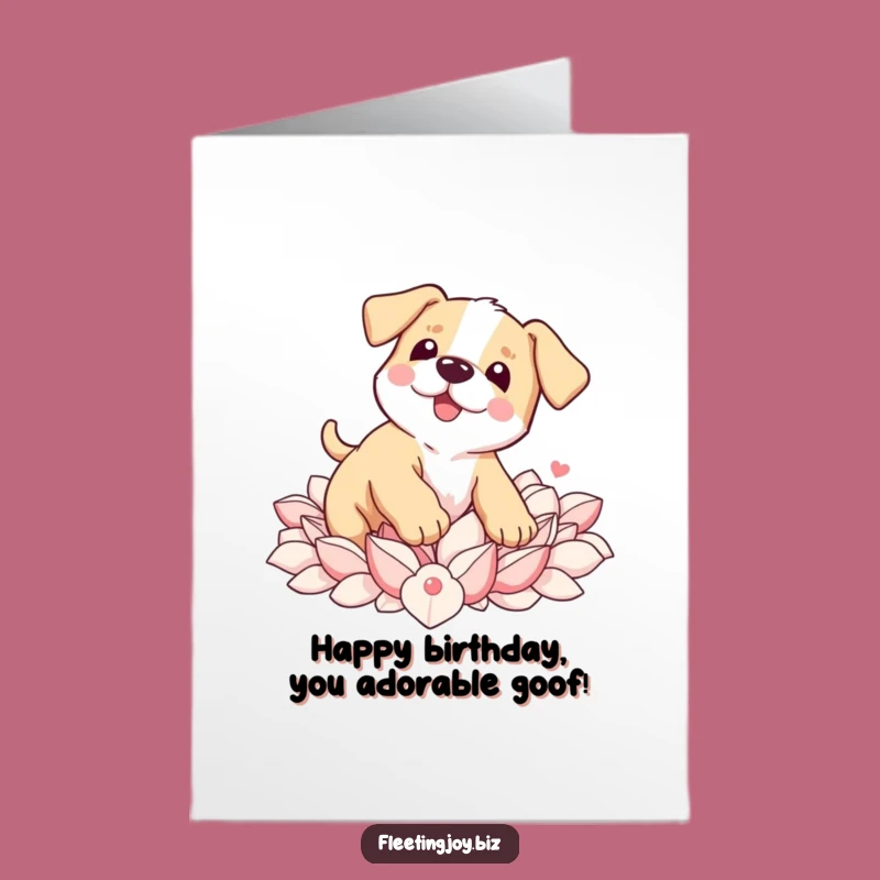 Free Printable Birthday Card: Wobbly Puppy Petal Pile Surprise