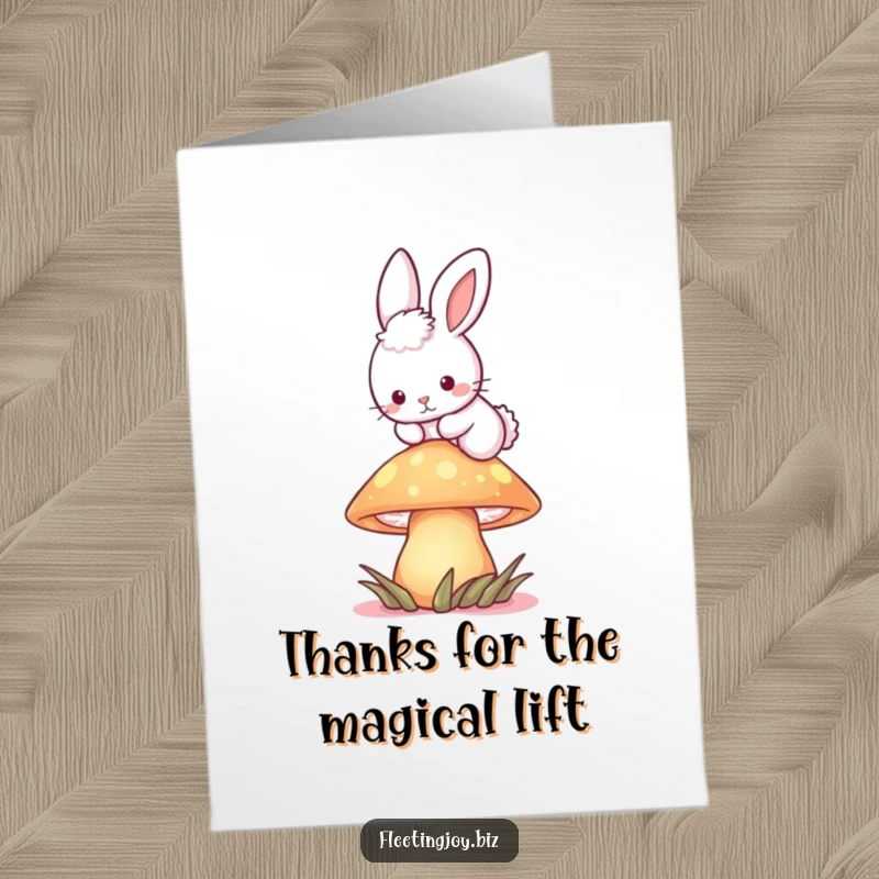 Funny Free Printable Thank You Card: A cute bunny mid-hop over a glowing mushroom, a sweet way to say thank you.